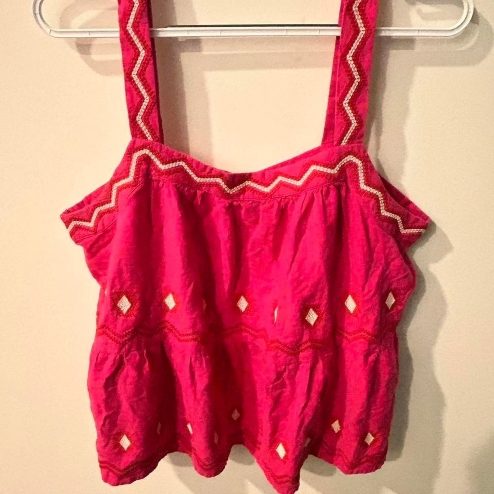 LOFT Pink Embroidered Tank Top